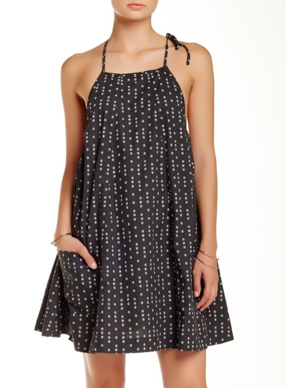 Free People Everlong Gray Trapeze Patterned Dress LARGE